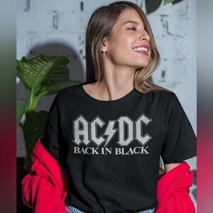 AC/DC Back in Black Graphic Band Tee Black Size L Fits Women’s M/L
